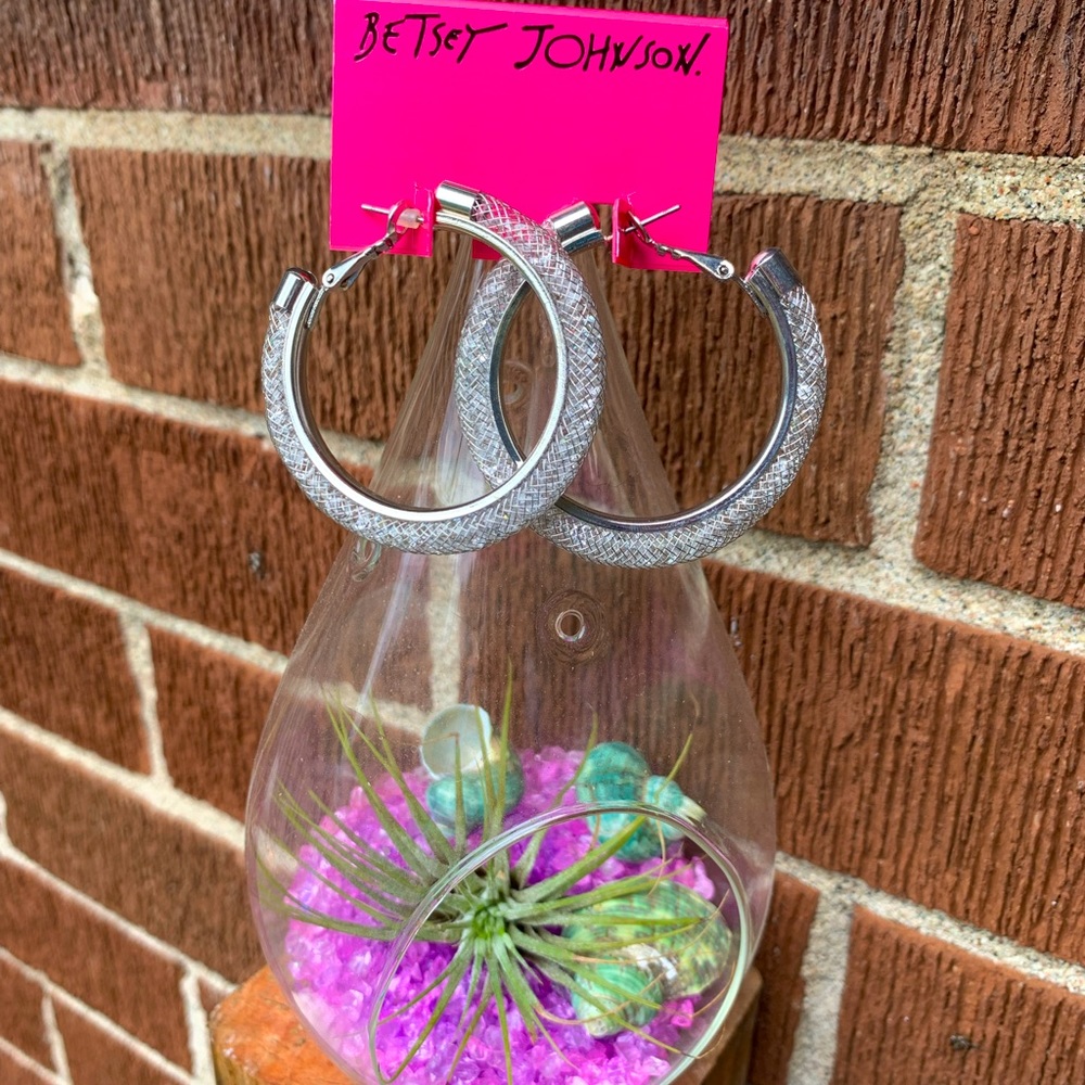 Betsy Johnson Silver Caged Glitter Hoops 💖BNWT💖